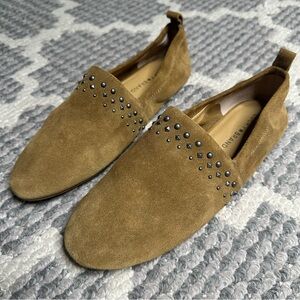 Lucky Brand Cognac Baako 2 Genuine Suede Slip-On Loafers with Stud Accents